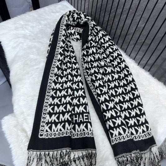 Michael Kors Women's MK Signature knit scarf in black and white.